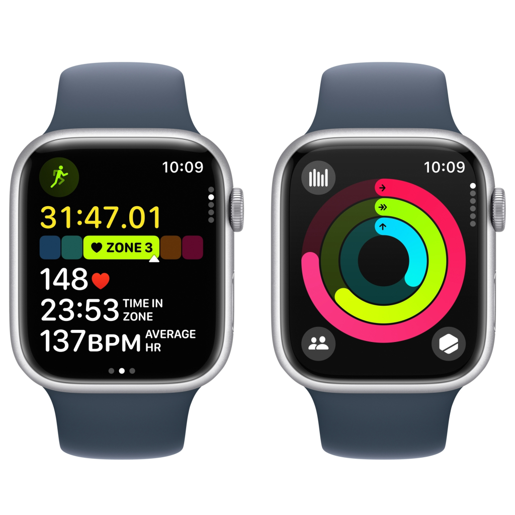 Смарт-годинник Apple Watch Series 9 GPS 45mm Silver Aluminium Case with Storm Blue Sport Band - M/L (MR9E3QP/A) - зображення 7