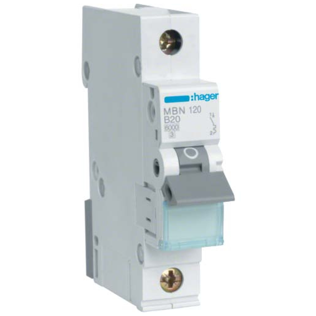 Автоматичний вимикач Hager 1-п. B 20A (6kA) 1M (A) (MBN120) - зображення 1