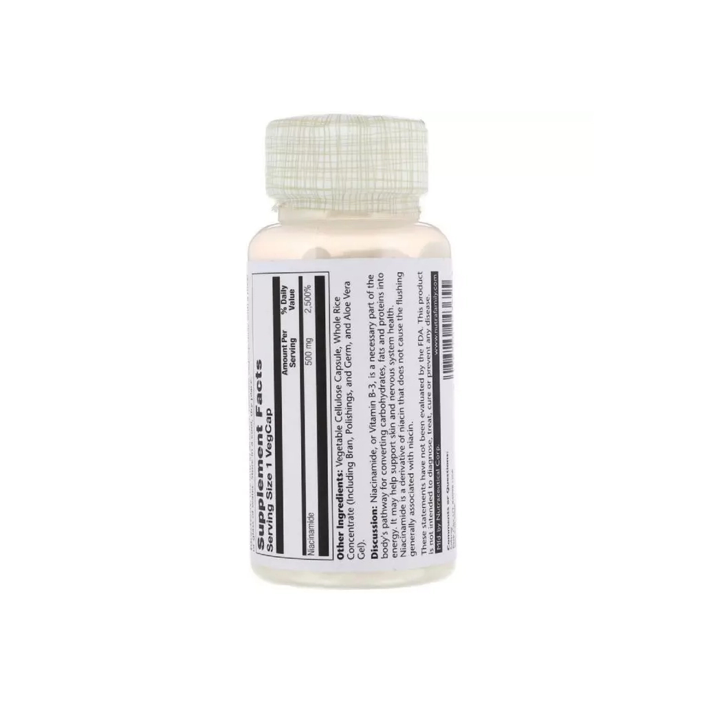 Вітамін Solaray Ніацинамід (В3), Niacinamide, 500 мг, 100 капсул (SOR-04365) - зображення 2