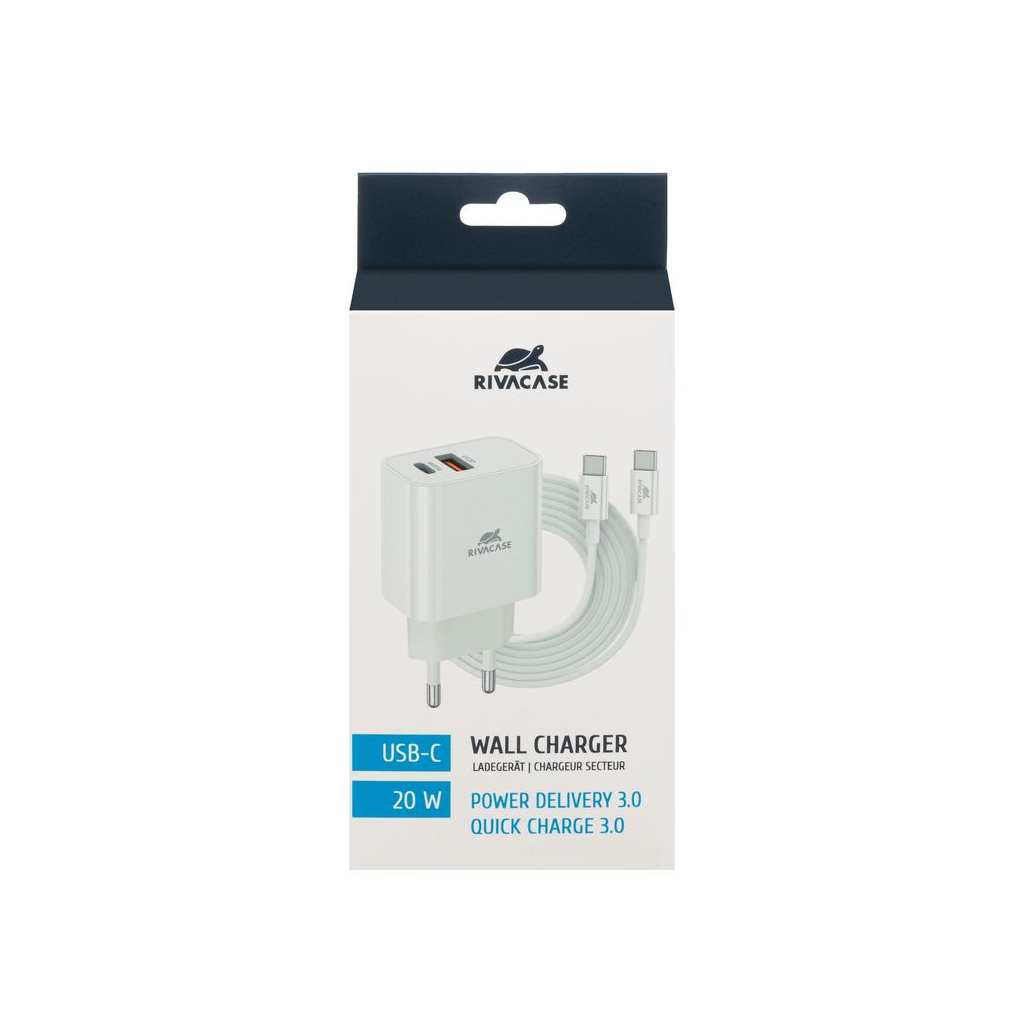 Зарядний пристрій RivaCase 2хUSB-А + Type-C PD 20W+QC3.0 кабель Type-C white (PS4102 WD4 (White)) - зображення 3