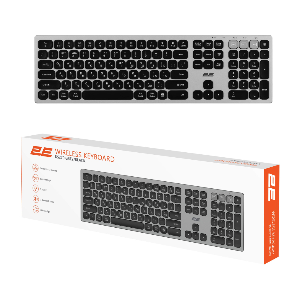 Клавіатура 2E KS270 109key Wireless UA Grey/Black (2E-KS270WBGR_UA) - зображення 10