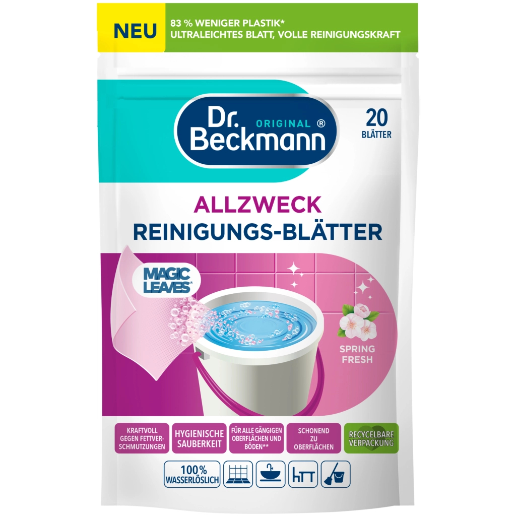 Засіб для миття підлоги Dr. Beckmann Magic Leaves Розчинні серветки для прибирання Весняна свіжість 20 шт. (4008455097312) - изображение 1