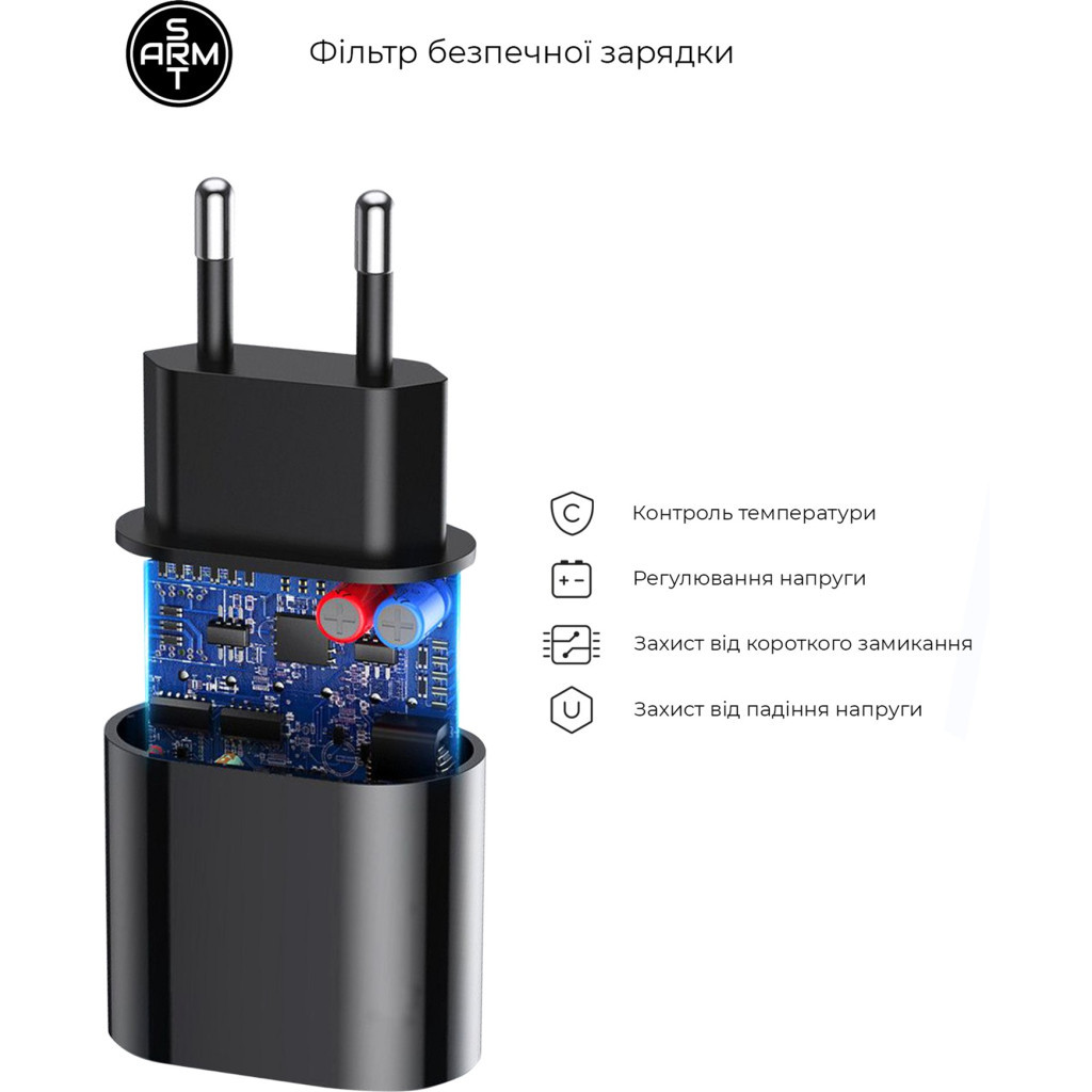 Зарядний пристрій Armorstandart ABMHJ83 20W USB-C Power Adapter Black (ARM61365) - зображення 2
