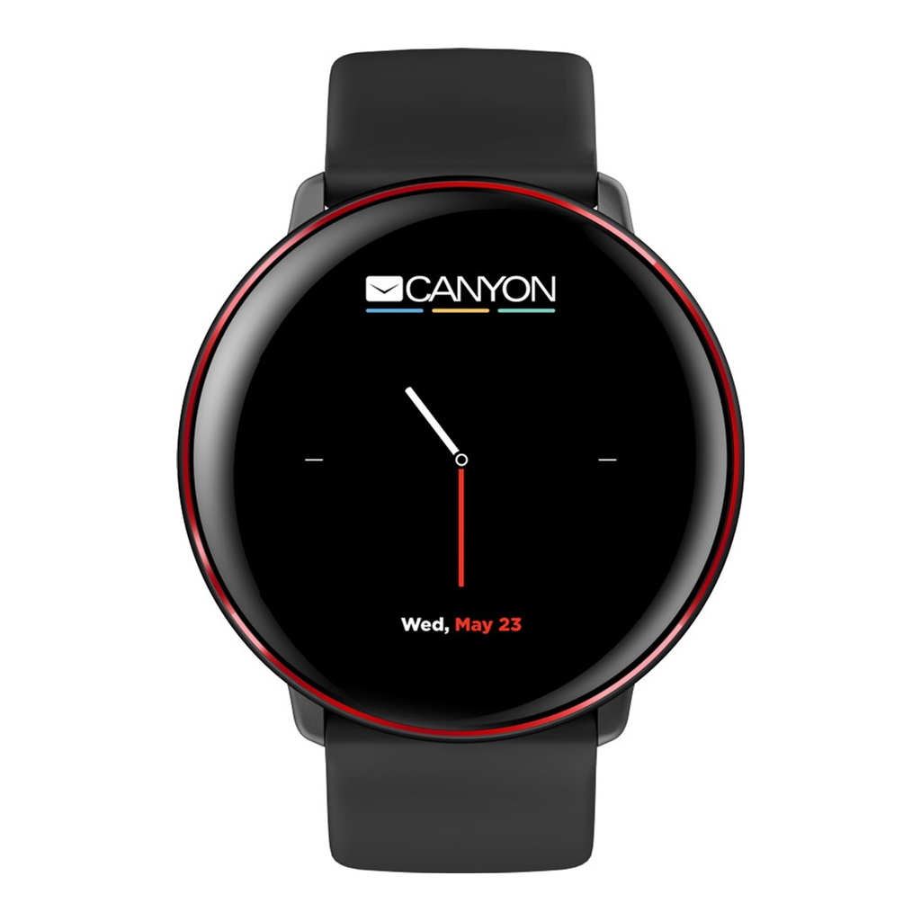 Смарт-годинник Canyon CNS-SW75BR black-red body with extra black leather belt - зображення 2