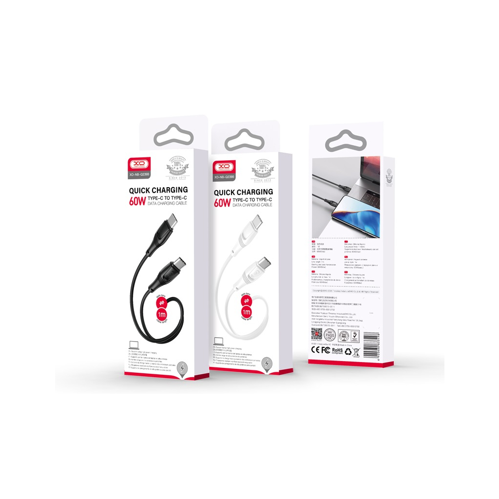 Дата кабель USB-C to USB-C 1.0m 60W High Elastic Zeus XO (NBQ239B_White) - зображення 2