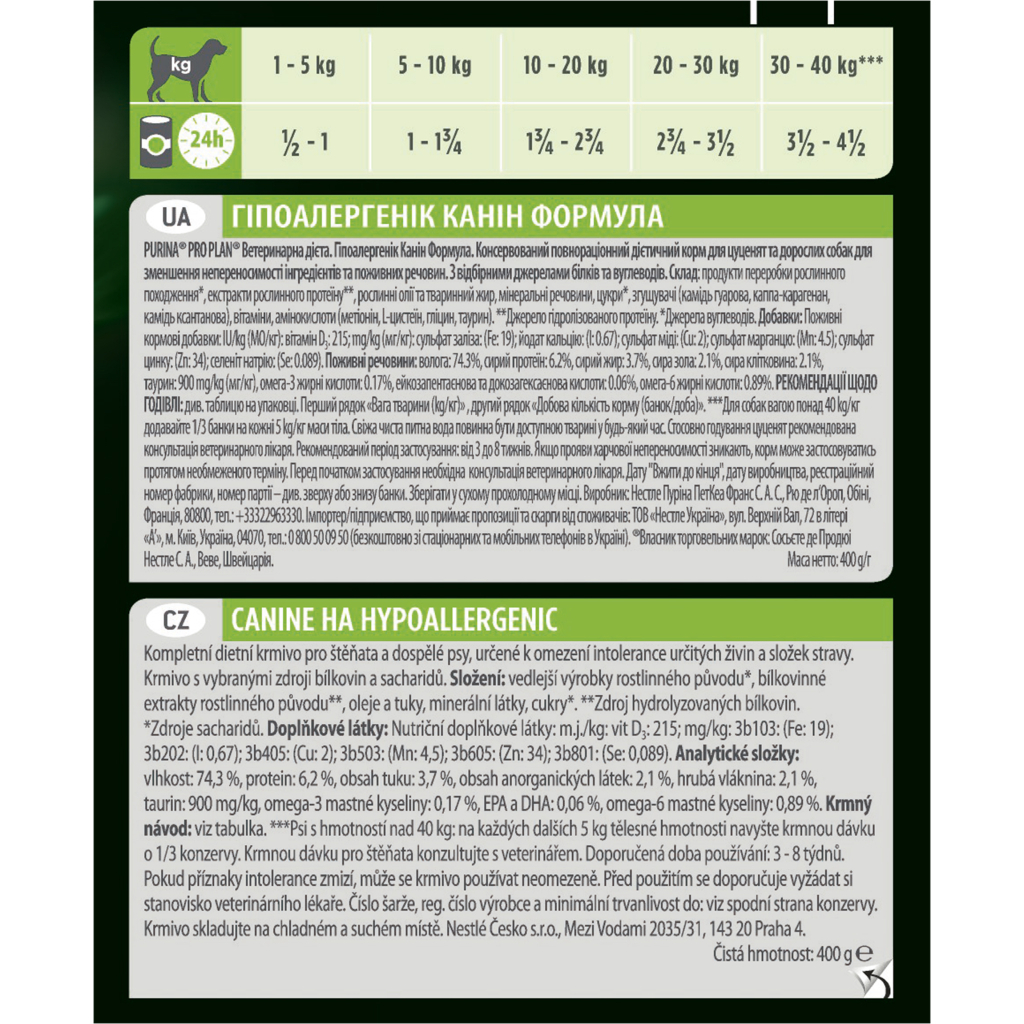 Консерви для собак Purina Pro Plan Veterinary Diets Hypoallergenic для цуценят і дорослих собак 400 г (7613036689427/7613036689397) - зображення 3