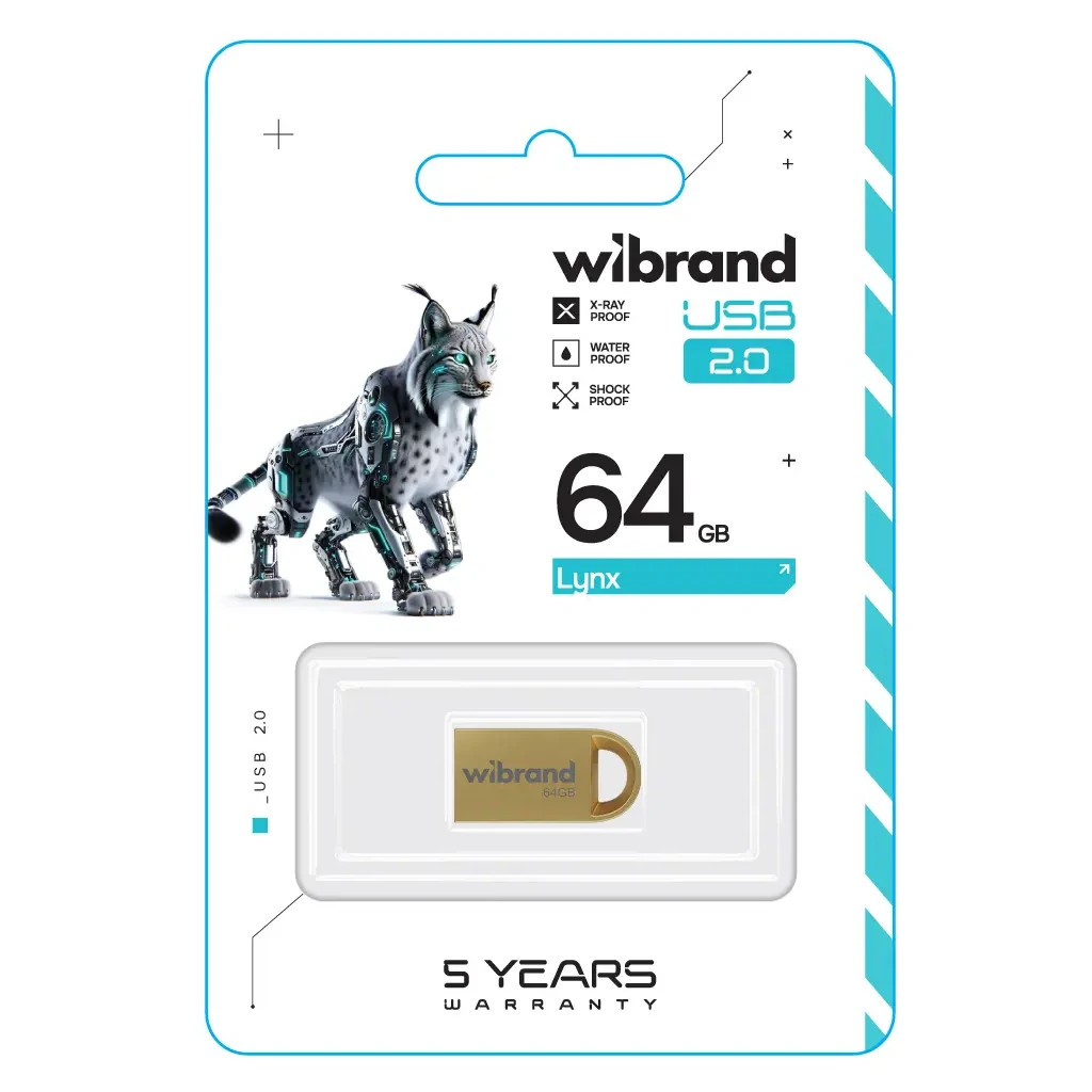 USB флеш накопичувач Wibrand 64GB lynx Gold USB 2.0 (WI2.0/LY64M2G) - зображення 2
