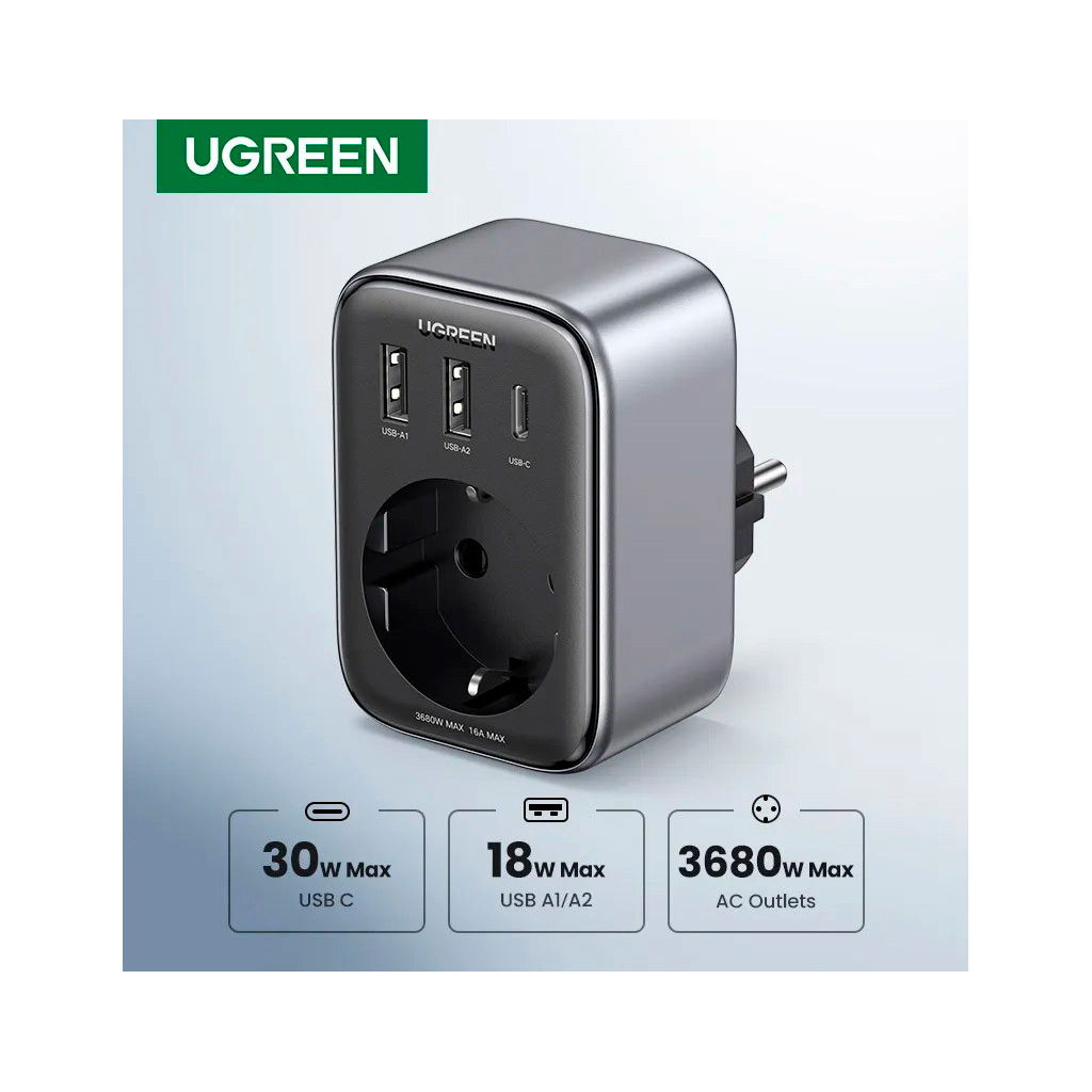 Зарядний пристрій Ugreen 3xUSB 30W Outlet Extender (2хUSB-A+USB-C) CD314 (90613) - зображення 7