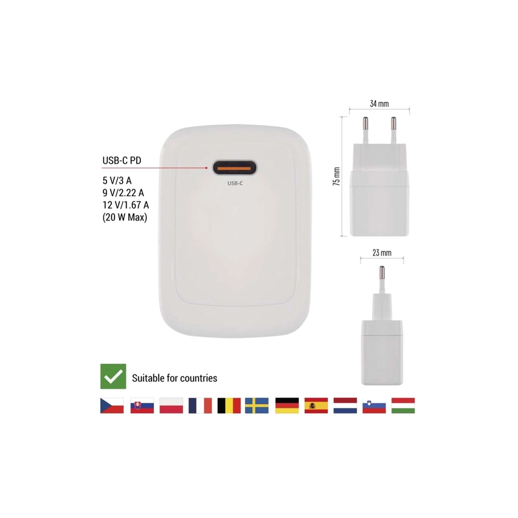 Зарядний пристрій EMOS V01G20 USB-C PD20W GaN (V01G20) - зображення 5