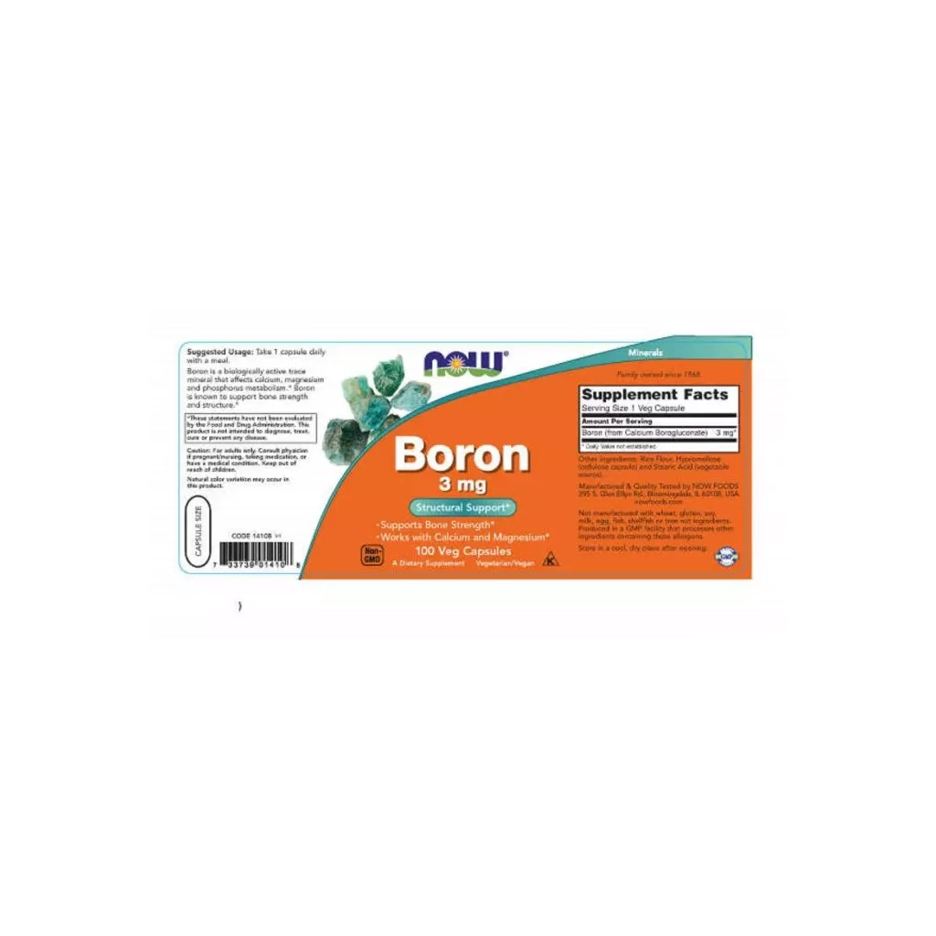 Мінерали Now Foods Бір, 3 мг, Boron 3 mg, 100 вегетаріанських капсул (NF1410) - зображення 2