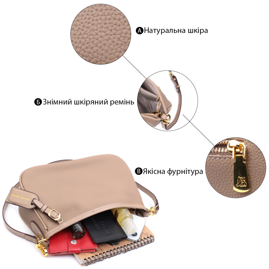 Сумка Vintage Жіноча з двома ручками із натуральної шкіри Бежева (22632) - зображення 4