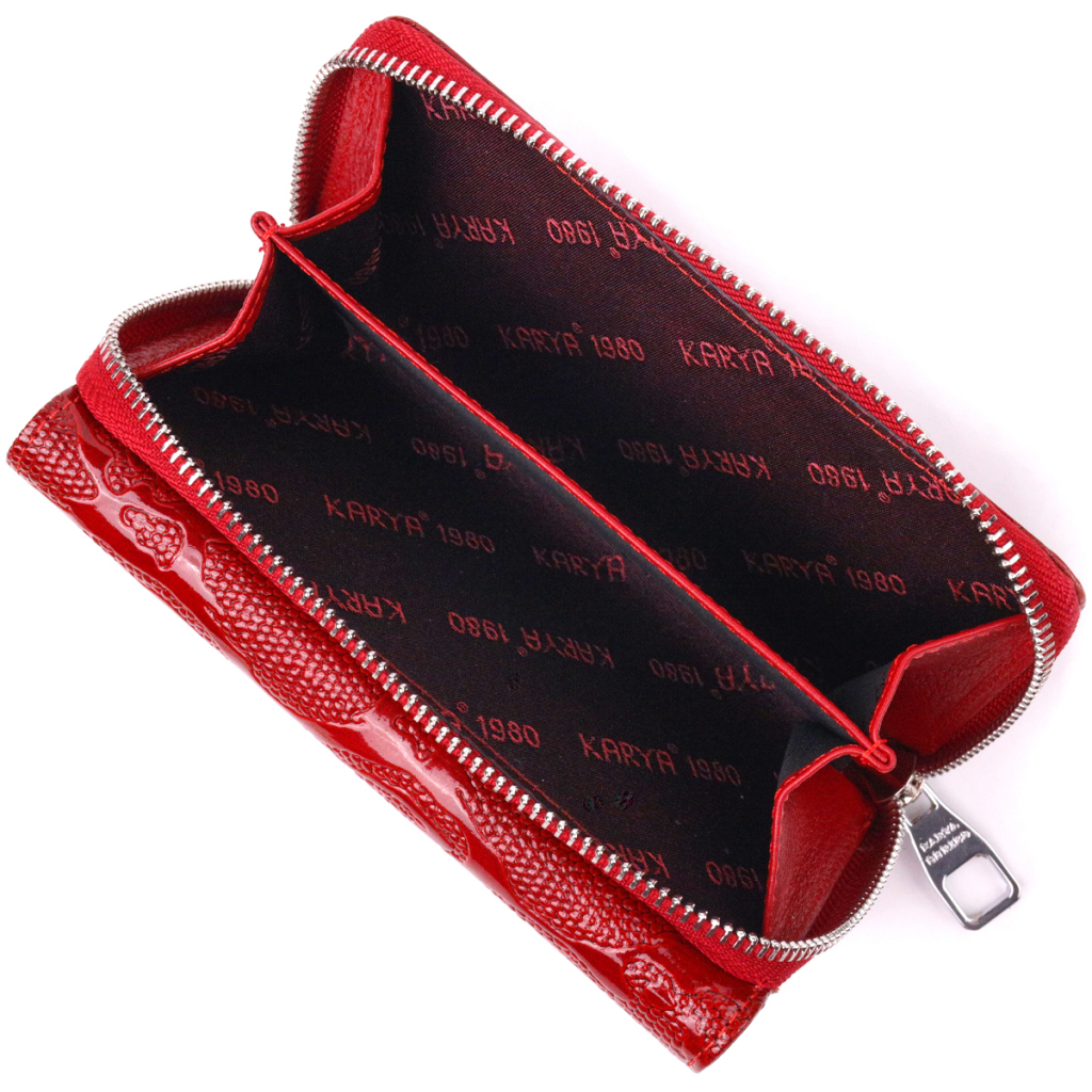 Портмоне Karya З лакованої фактурної шкіри Червоне (21428) - зображення 5