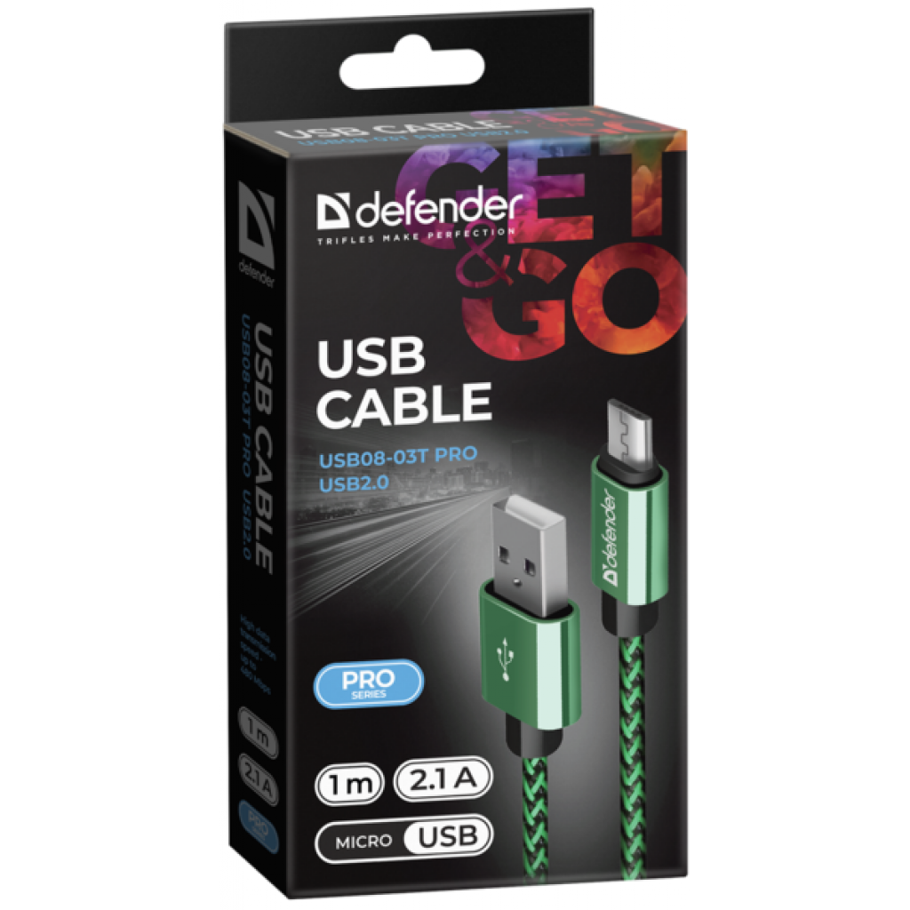 Дата кабель USB 2.0 AM to Micro 5P 1.0m USB08-03T green Defender (87804) - зображення 3