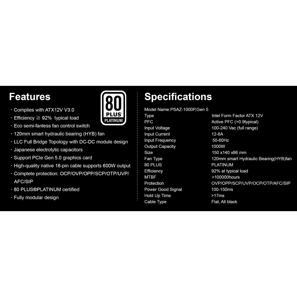 Блок живлення Azza 1000W (PSAZ-1000P) - изображение 6