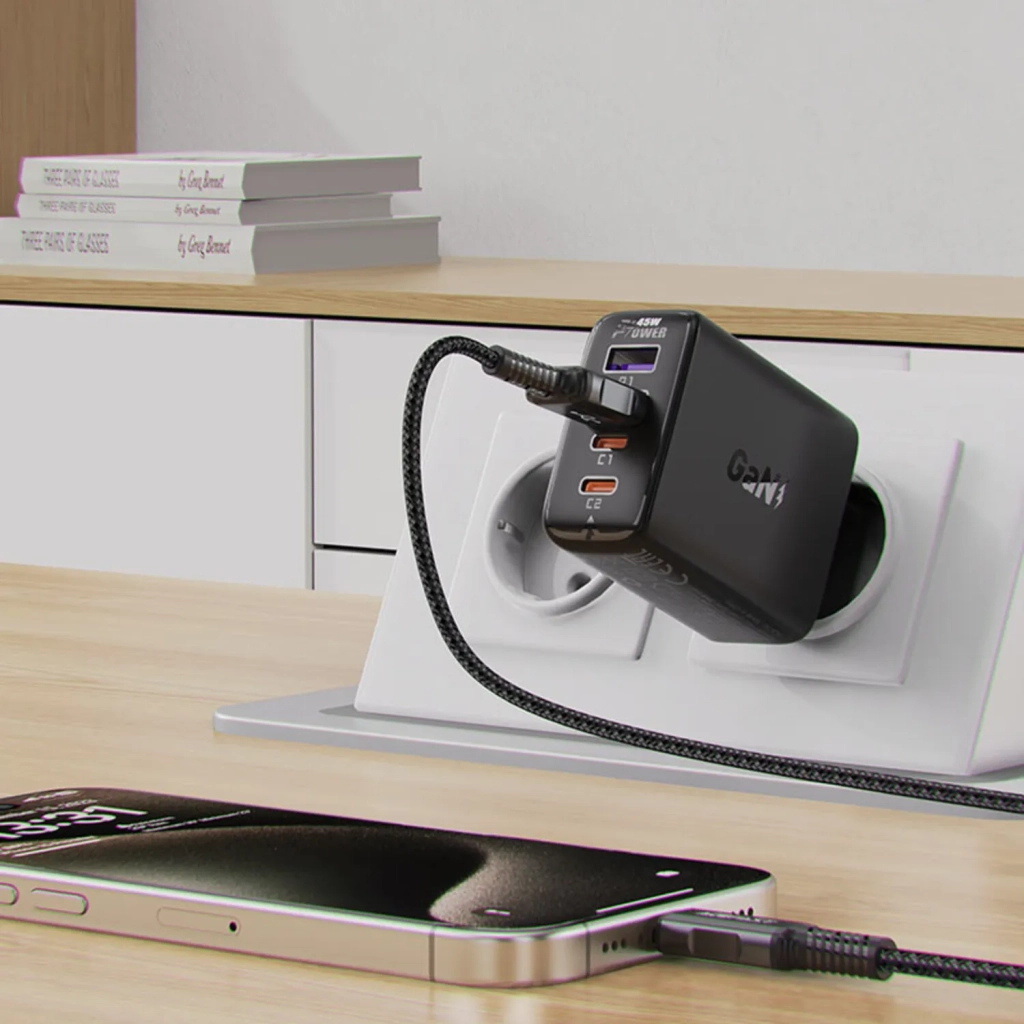 Зарядний пристрій Acefast 4xUSB 45W (2xUSB-C+2xUSB-A) Gan A61 Fast Charger Black (6974316282754) - зображення 7