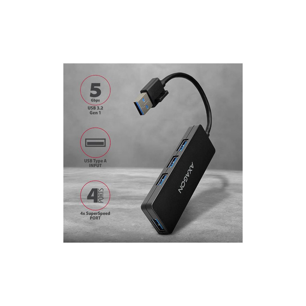 Концентратор AXAGON USB 3.1 to 4xUSB 3.0 black (HUE-G1A) - зображення 2