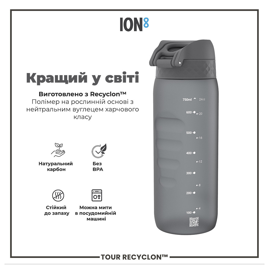 Пляшка для води ION8 OneTouch 750 мл BPA Free, Grey (I8RF750GRY) - зображення 6