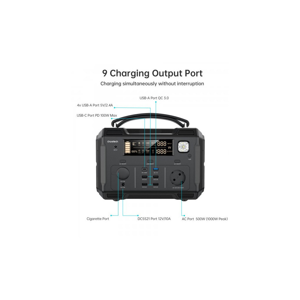 Зарядна станція Choetech BS004-EU-BK, 500W (BS004-EU-BK) - зображення 4