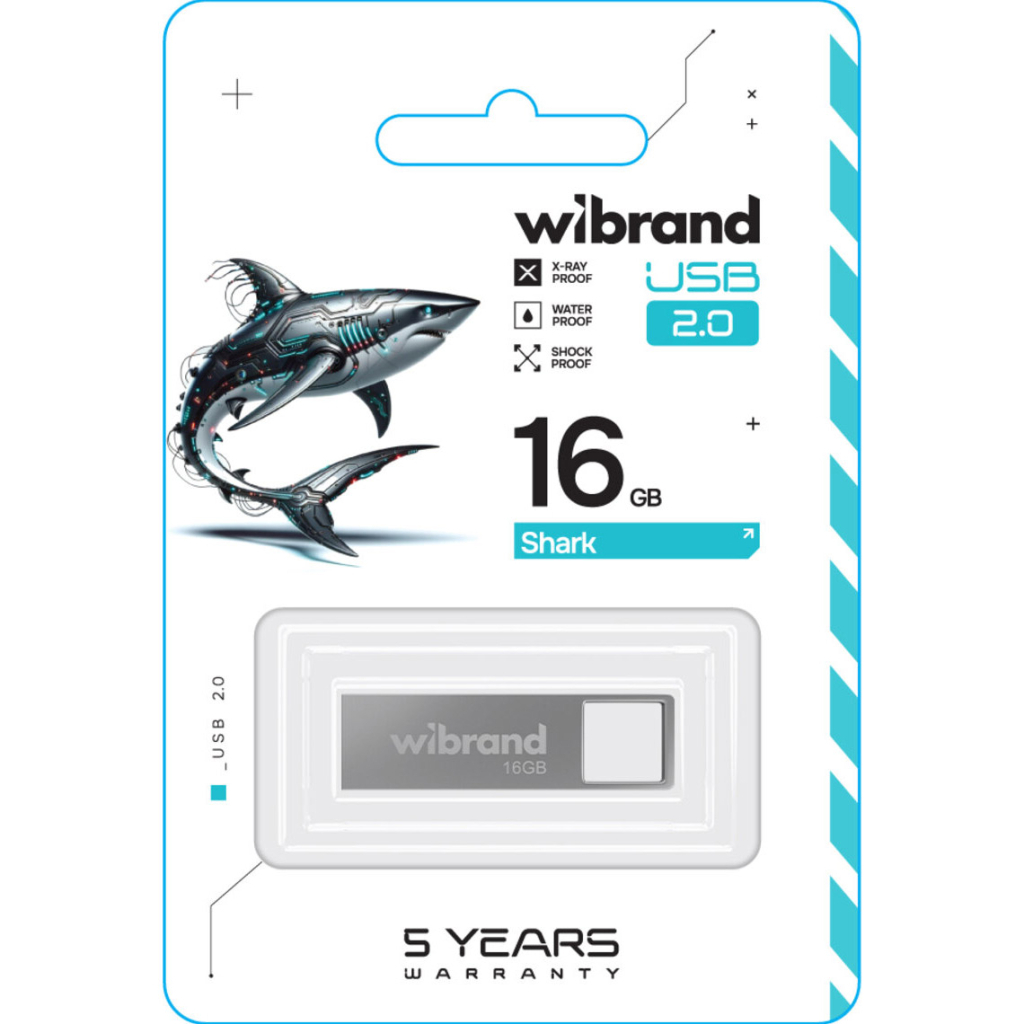 USB флеш накопичувач Wibrand 16GB Shark Silver USB 2.0 (WI2.0/SH16U4S) - зображення 2