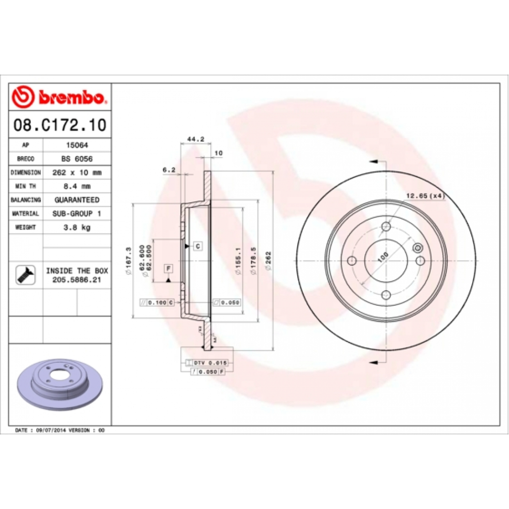 Гальмівний диск Brembo 08.C172.10 - зображення 1
