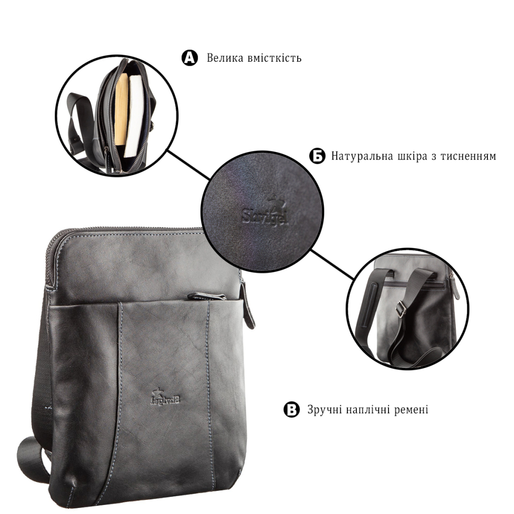 Сумка Shvigel З вінтажної шкіри Чорна (11177) - зображення 4