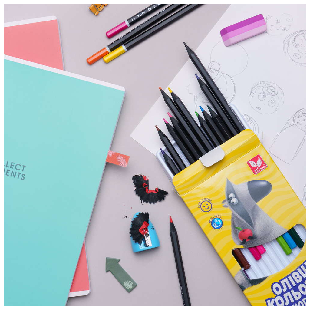 Олівці кольорові Школярик Шестигранні З чорного дерева З точилкою 12 кольорів (312114001-UA) - изображение 3