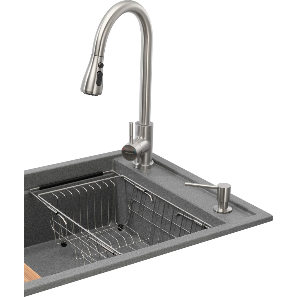 Мийка кухонна GRANADO Basic Estella grafito (+ змішувач Campo LUX inox + дозатор Redondo inox + кошик (ksg0109) - зображення 3
