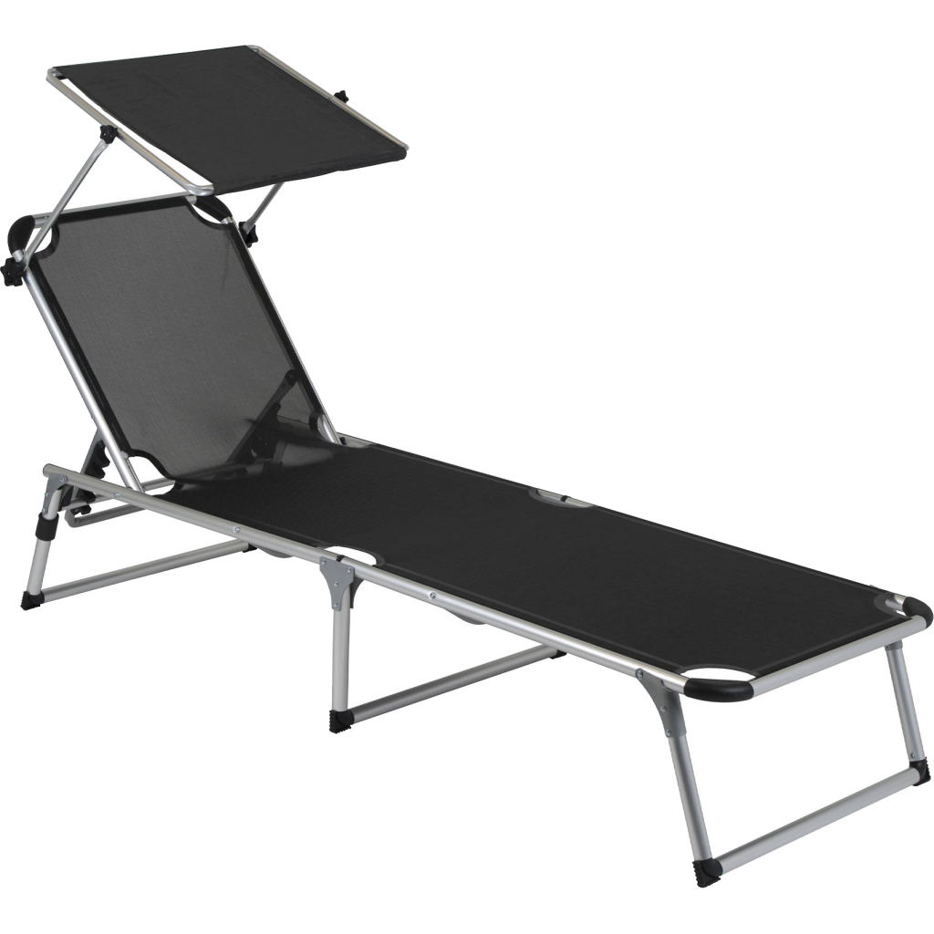 Розкладачка Bo-Camp Sun Lounger With Sunscreen 5 Positions Чорна (1304460) - зображення 1