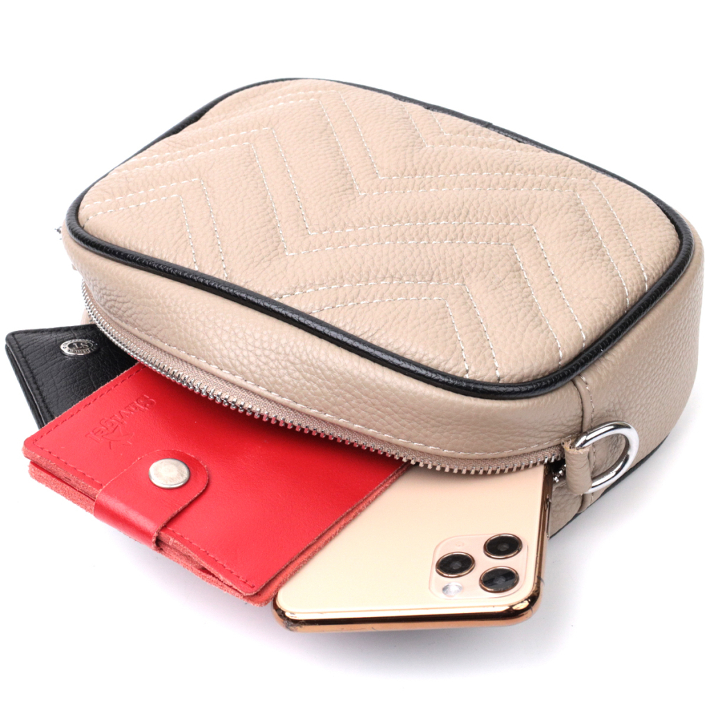 Сумка Vintage Жіноча вечірня на ланцюжку з натуральної шкіри Бежева (22381) - зображення 8