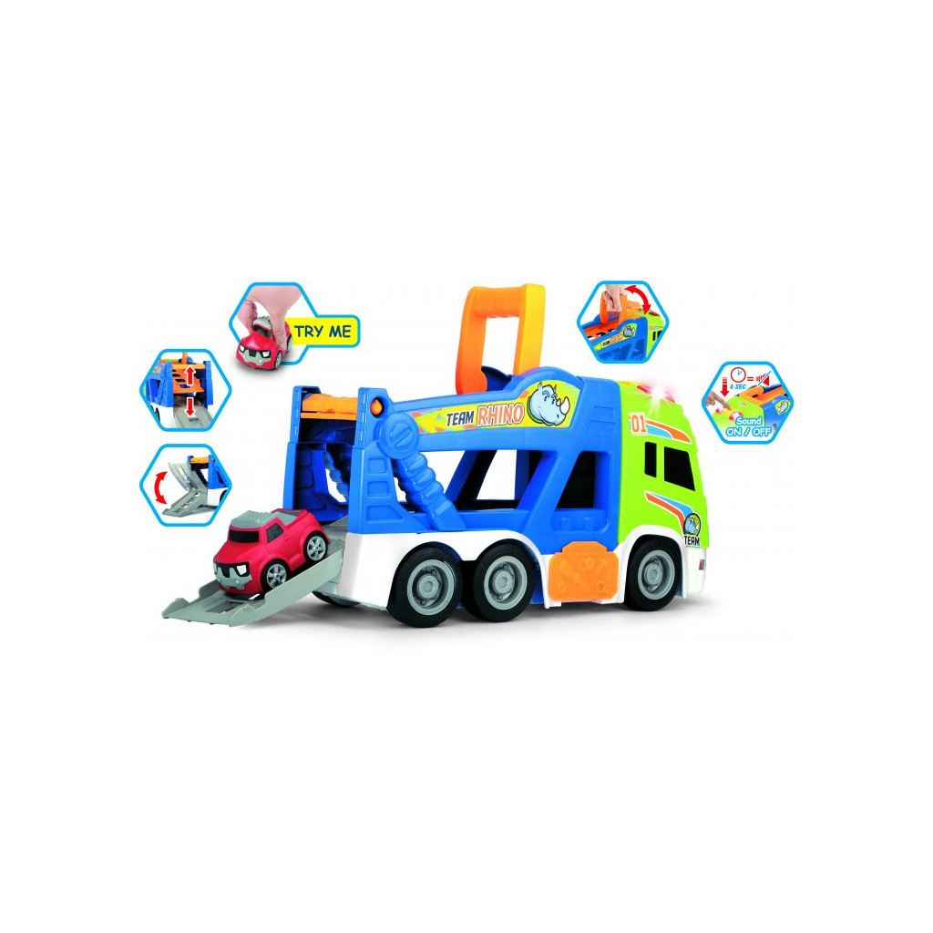 Спецтехніка Dickie Toys Транспортер АВС "Сканія. Тім" з м'якою машинкою, зі звук. та світл. ефектами, 42 см (4117000) - зображення 5