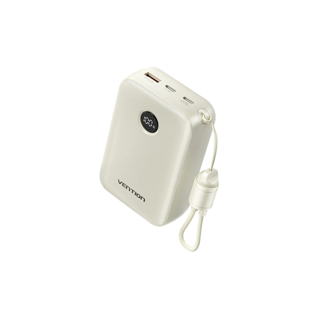 Батарея універсальна VENTION 20000mAh 22,5W Fast Charging, with built-in USB-C cable, Beige (FKBN0-C) - зображення 1