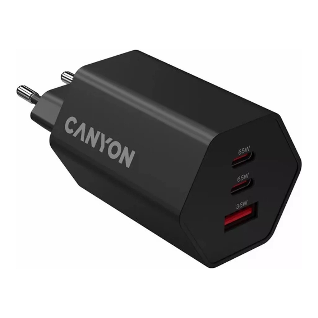 Зарядний пристрій Canyon HEXAGON 65 GaN 65W 2xPD 1xQC EU Black (CND-CHAHEX65B) - зображення 4