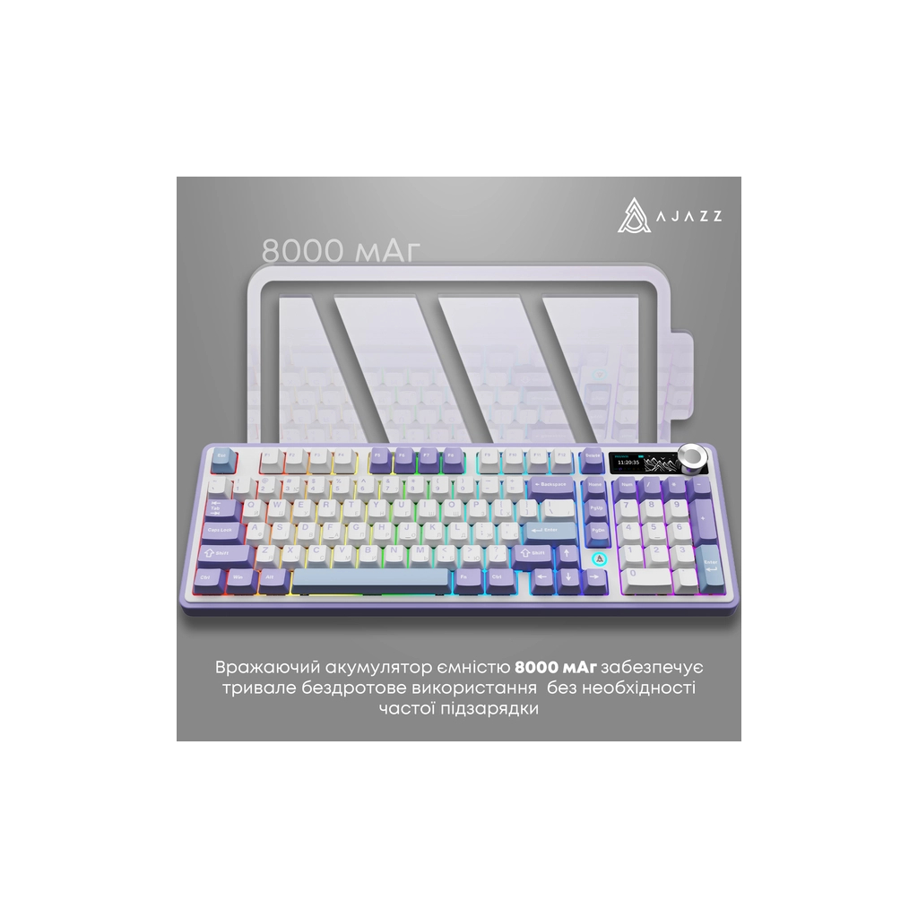 Клавіатура Ajazz AK980 Clear Sky Switch Purple RGB USB/Wireless/Bluetooth UA Purple (AK980-CS-PWB) - зображення 11