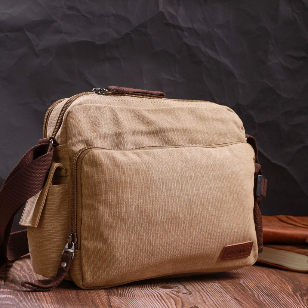 Сумка Vintage Чоловіча месенджер з текстилю Пісочна (22206) - зображення 9