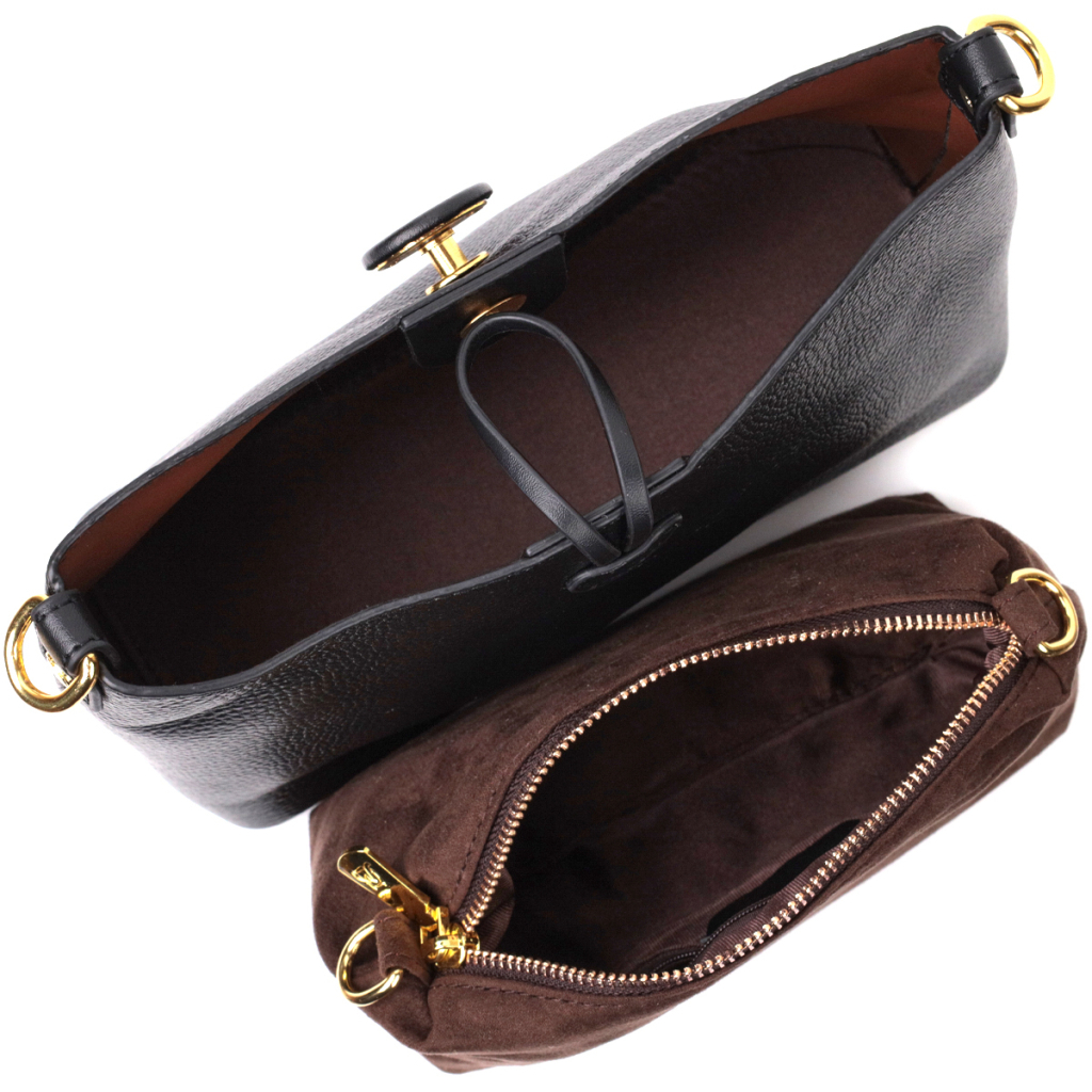 Сумка Vintage Жіноча із застібкою ґудзиком з натуральної шкіри Чорна (22319) - зображення 7