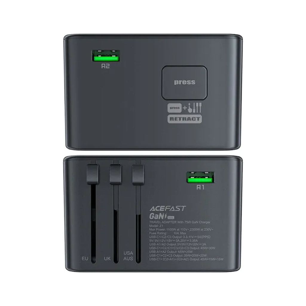 Зарядний пристрій Acefast 5xUSB 75W (3xUSB-C + 2xUSB-A) Gan Z1 Fast Charger (6974316282495) - зображення 4