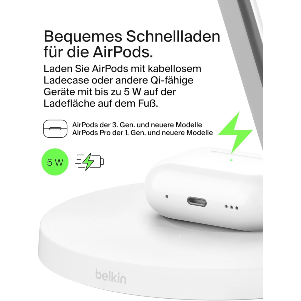 Зарядний пристрій Belkin 3in1 Magnetic Pad Qi2 15W White (WIZ032KQWH) - зображення 5