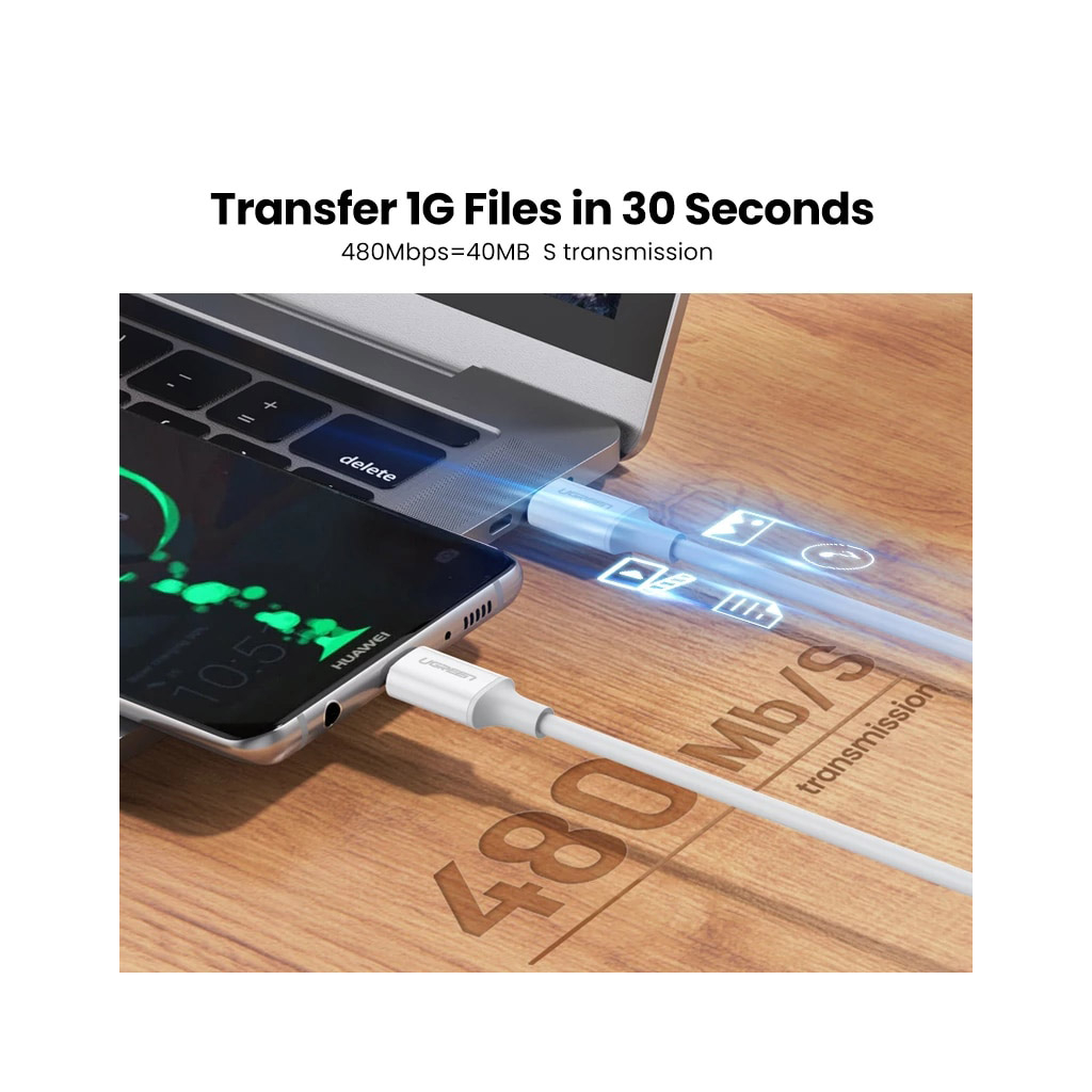 Дата кабель USB-C to USB-C 0.5m 3A 60W US264 white Ugreen (60517) - зображення 5