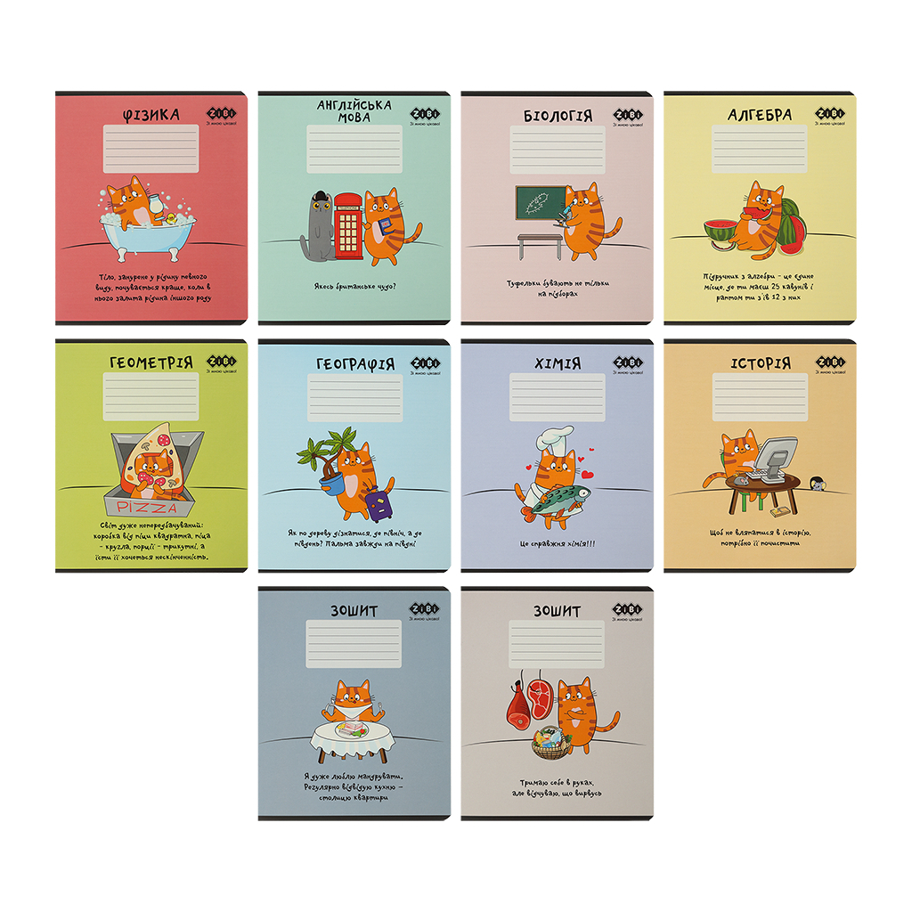Зошит ZiBi набір учнівських CUTE CAT 36 аркушів 10 штук, 8 предметів (ZB.1731-99) - зображення 1