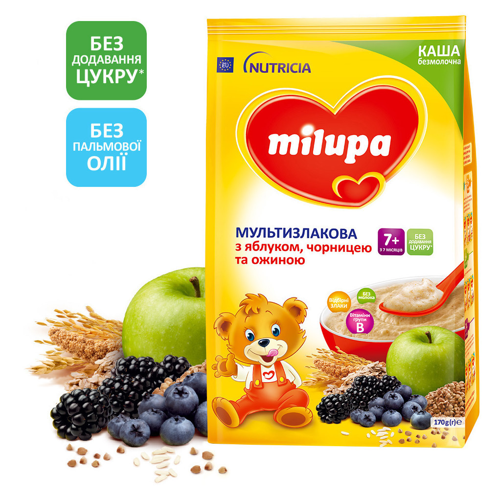 Дитяча каша Milupa Мультизлакова з яблуком, чорницею й ожиною для дітей від 7 місяців 170 г (5900852044243) - изображение 1