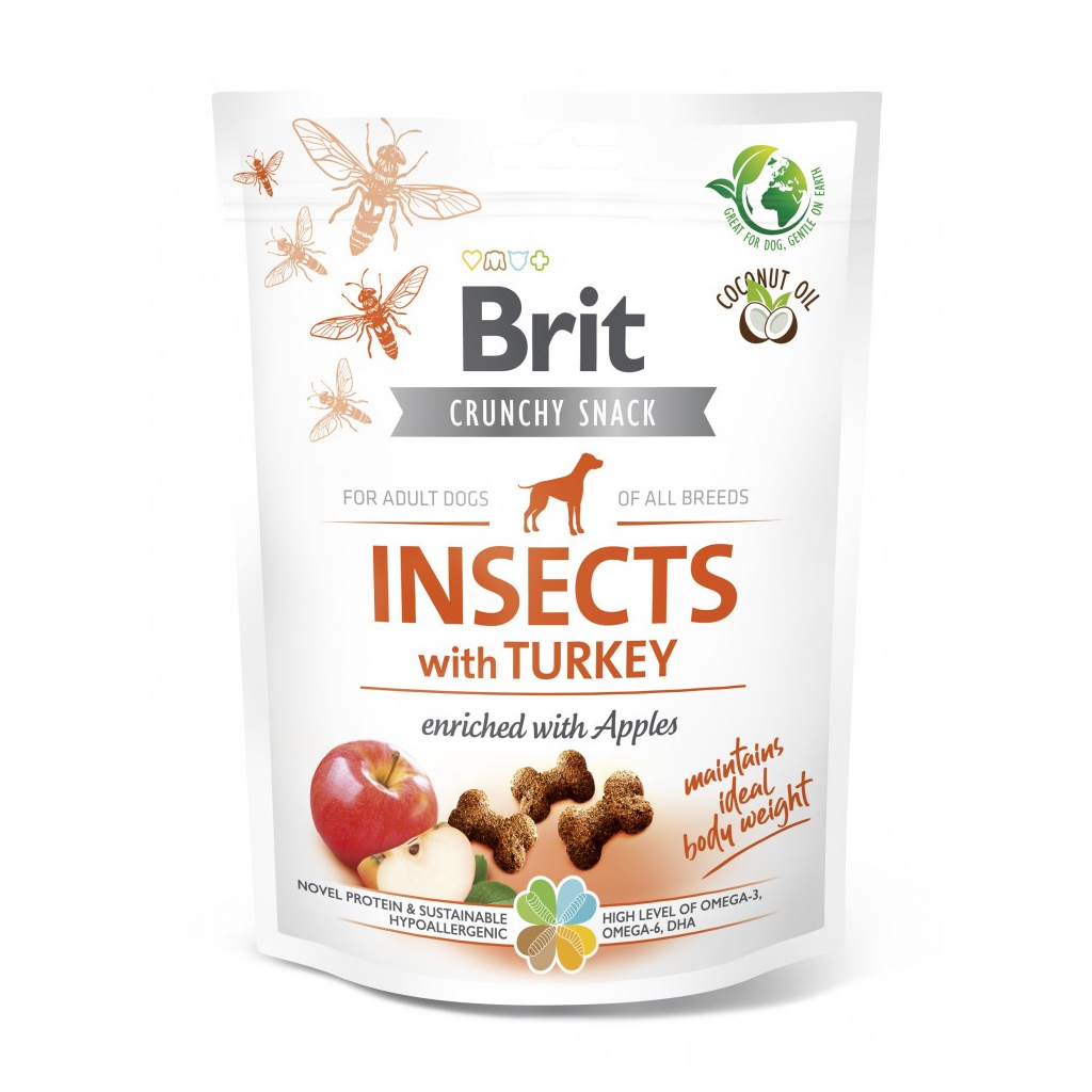 Ласощі для собак Brit Care Dog Crunchy Cracker Insects комахи, індичка та яблуко 200 г (8595602551484) - зображення 1
