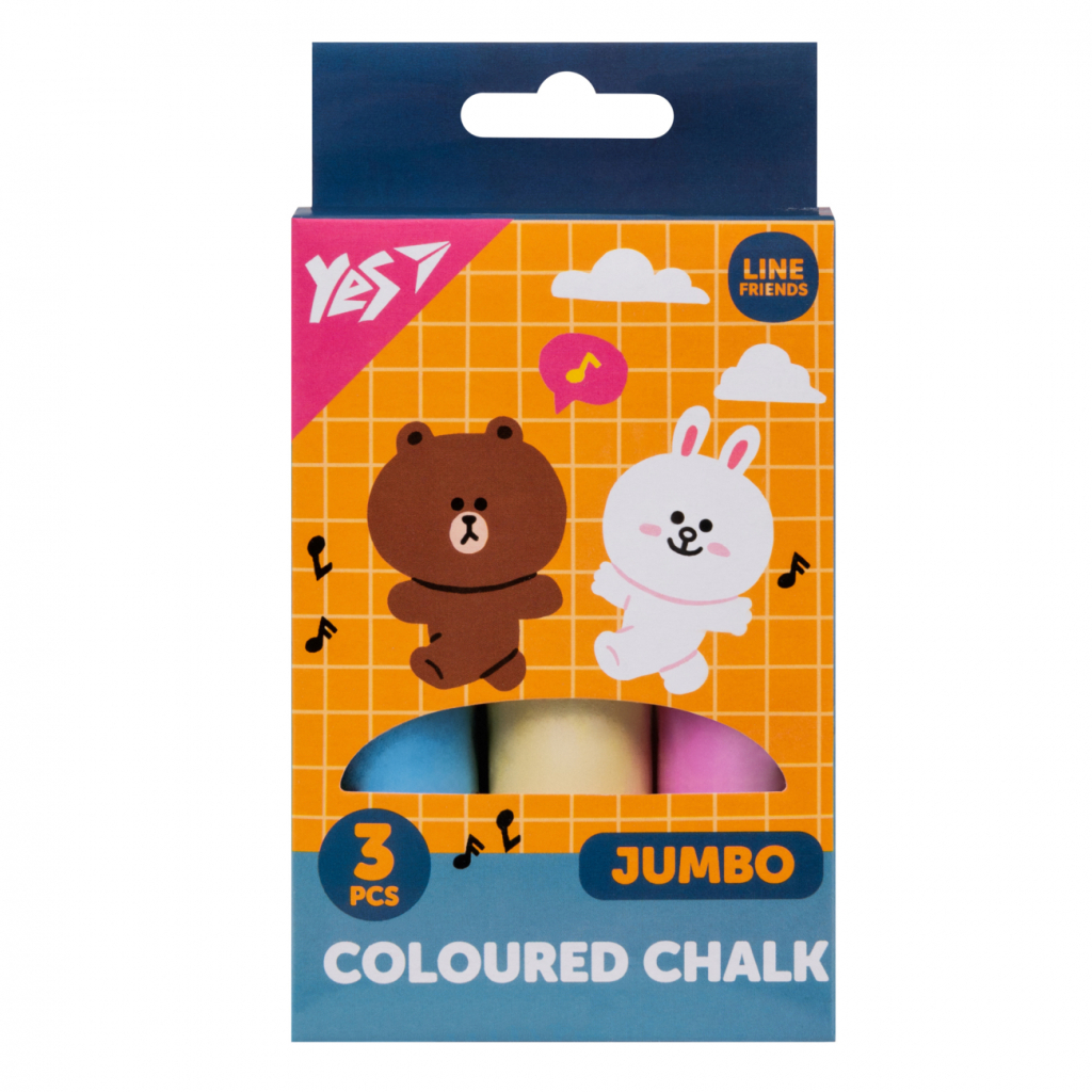 Крейда Yes кольорова Line Friends 3 шт JUMBO (400491) - изображение 1