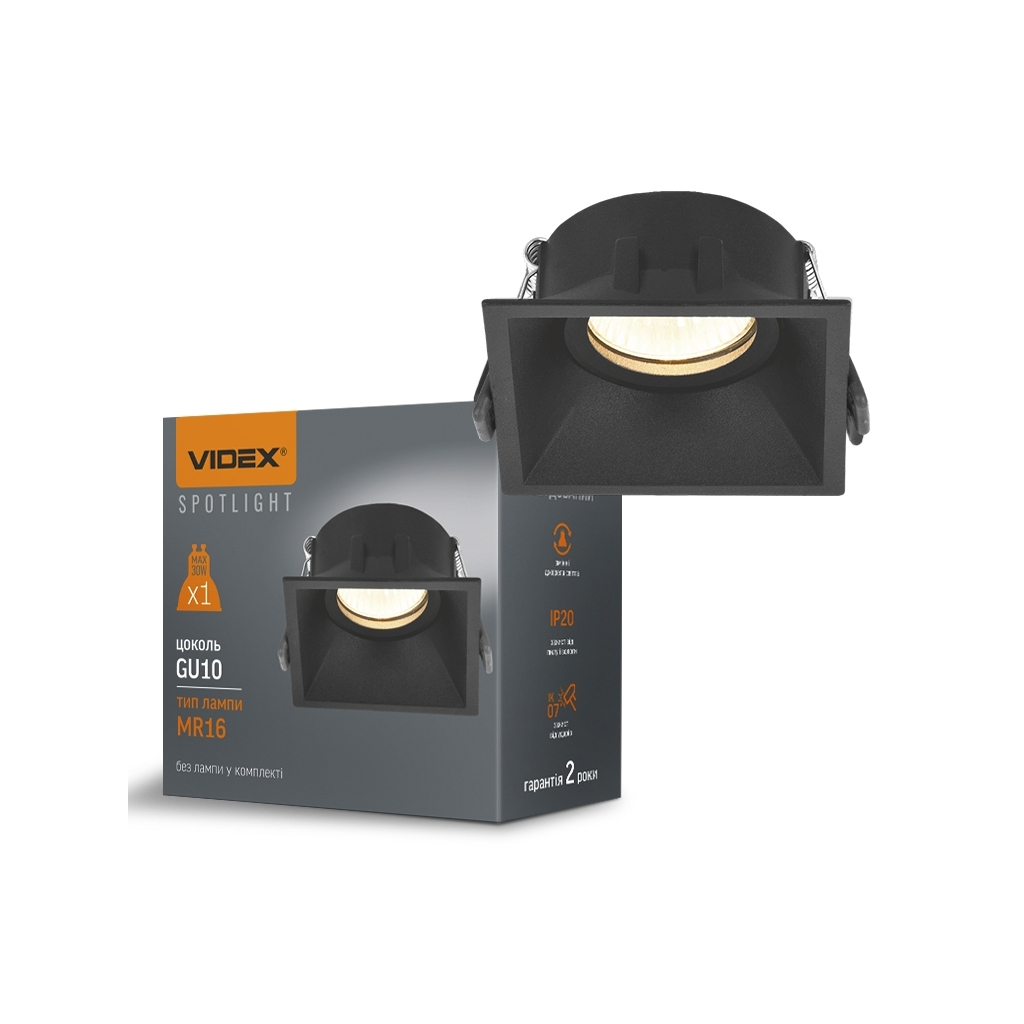 Світильник точковий Videx під лампу GU10 врізний Квадрат Чорний (VL-SPF09S-B) - изображение 3