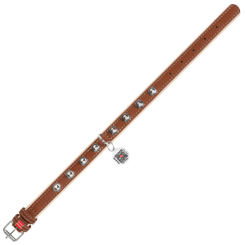 Нашийник для тварин WAUDOG Soft з QR паспортом з шипами Ш 25 мм Д 38-49 см коричневий (7205) - зображення 3