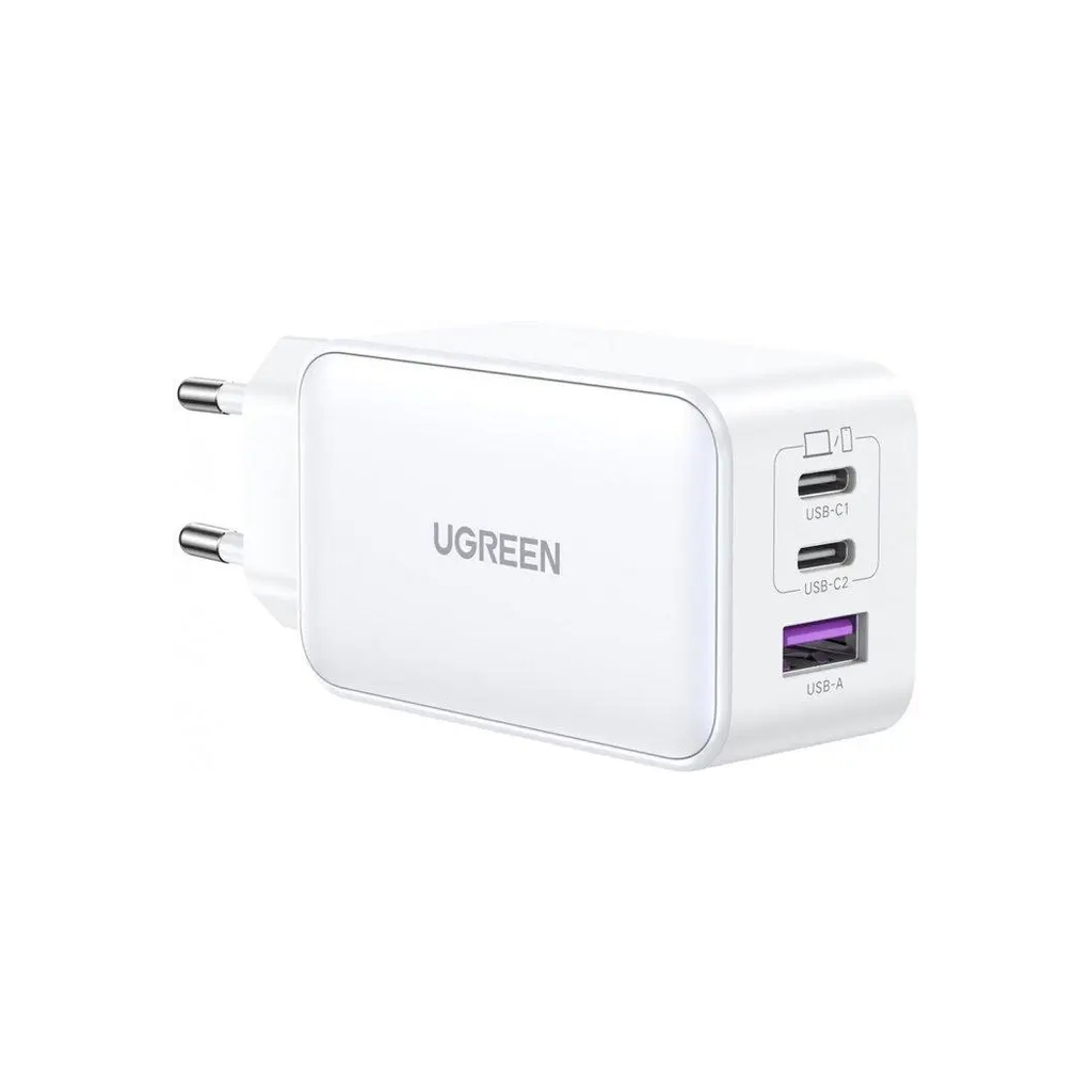 Зарядний пристрій Ugreen 1xUSB + 2xUSB-C 65W GaN CD244 white (15334) - зображення 1