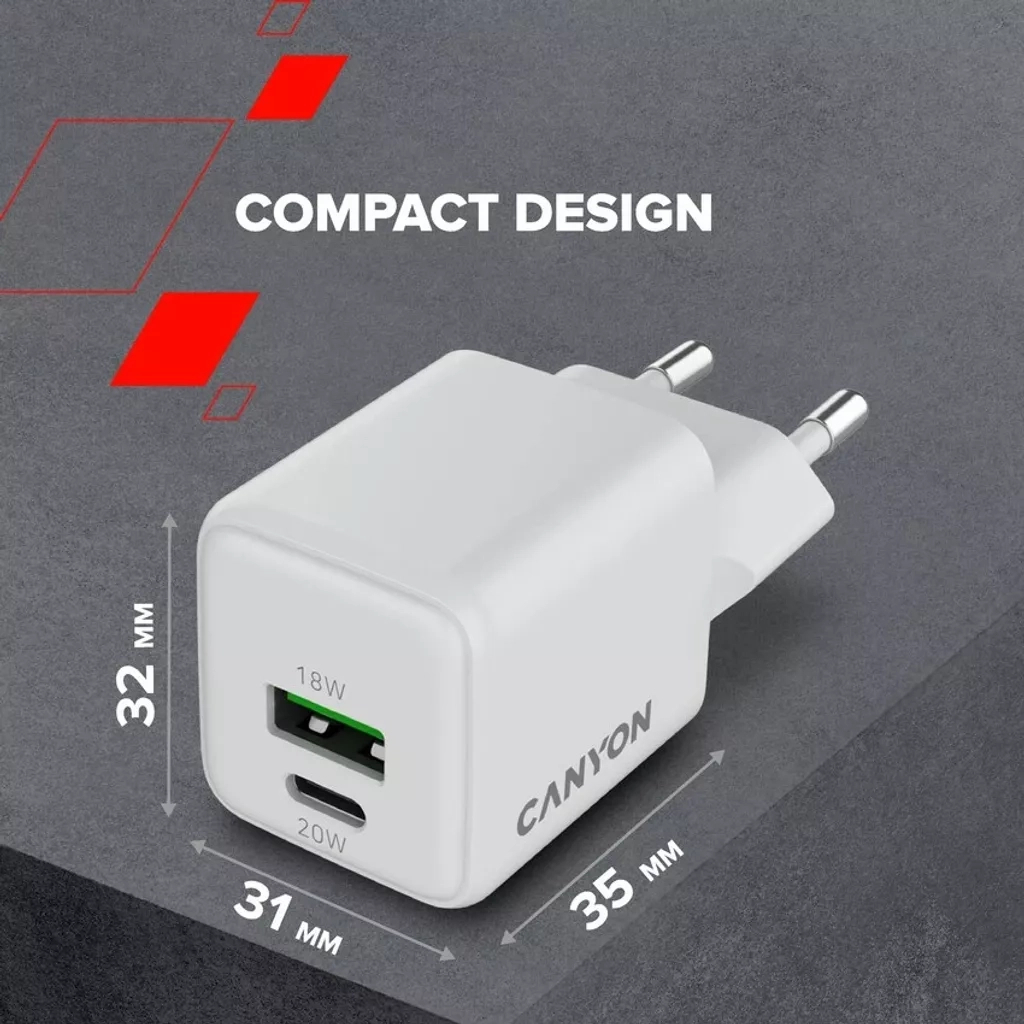 Зарядний пристрій Canyon CU20AC GaN 20W 1xPD 1xQC EU White (CNS-CUW20AC) - зображення 9