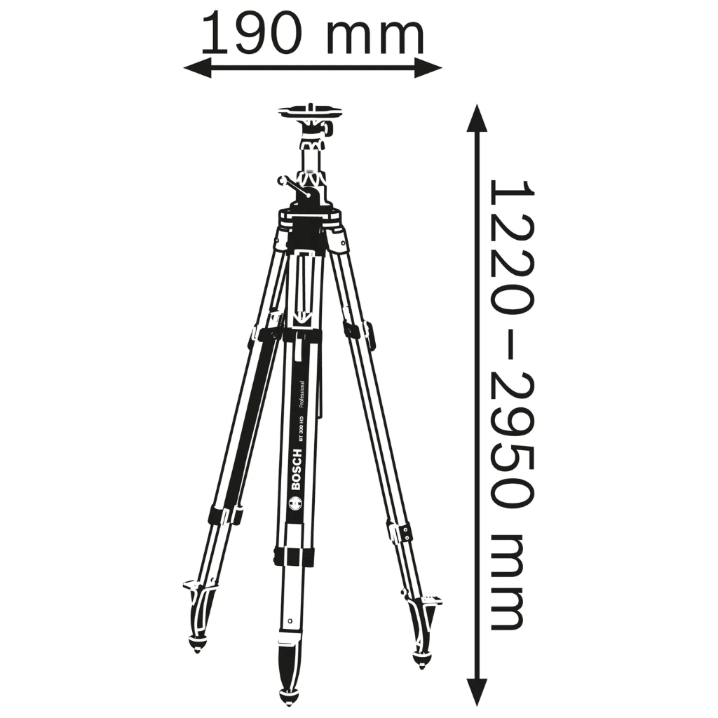 Штатив для нівеліру Bosch Professional BT300HD для оптичних нівелірів, 5/8", 122-295см, 7.2кг (0.601.091.A00) - зображення 4