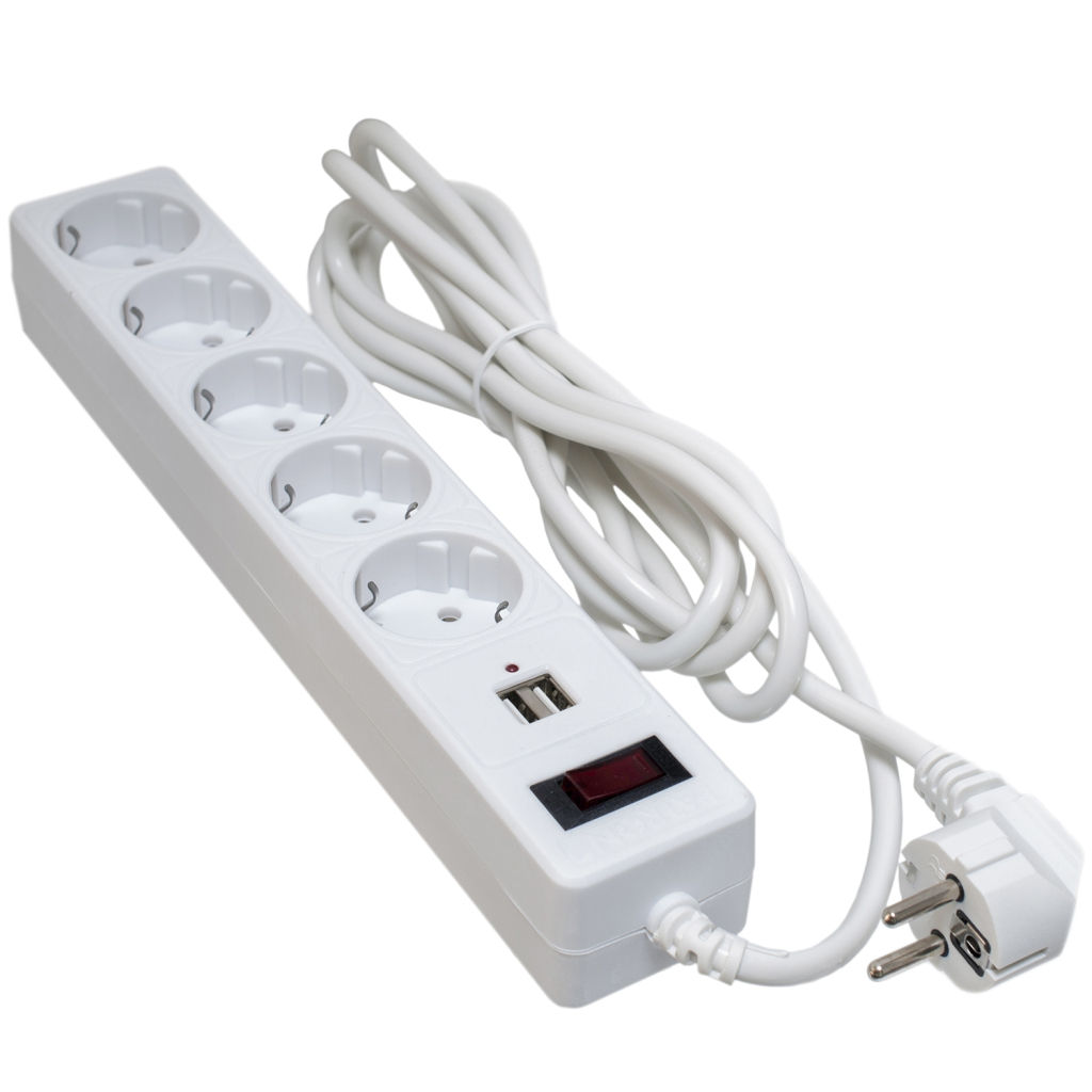 Мережевий фільтр живлення Patron 3m + 2 USB 2.0, 2.1A, 5 роз. White (EXT-PN-SP-53-USB-W) - зображення 1