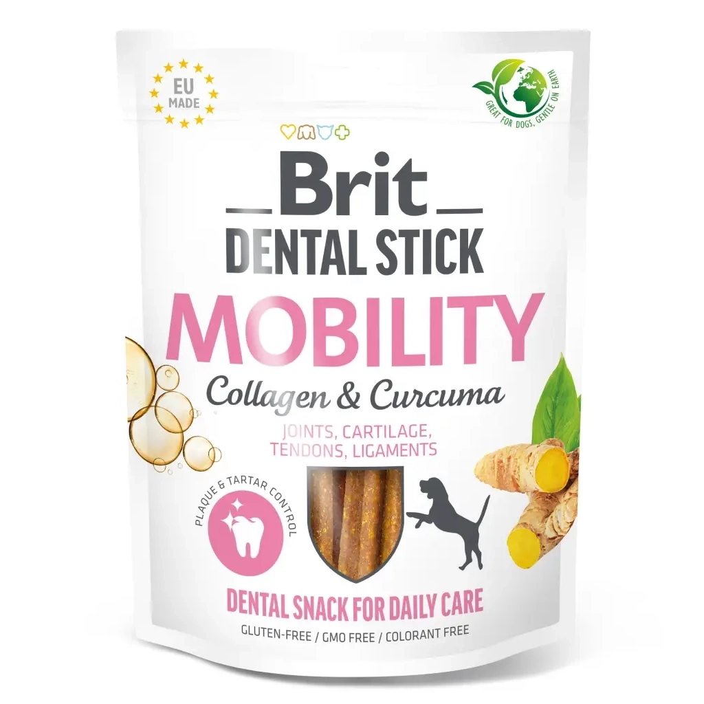 Ласощі для собак Brit Dental Stick Mobility колаген та куркума 251 г (8595602564361) - изображение 1