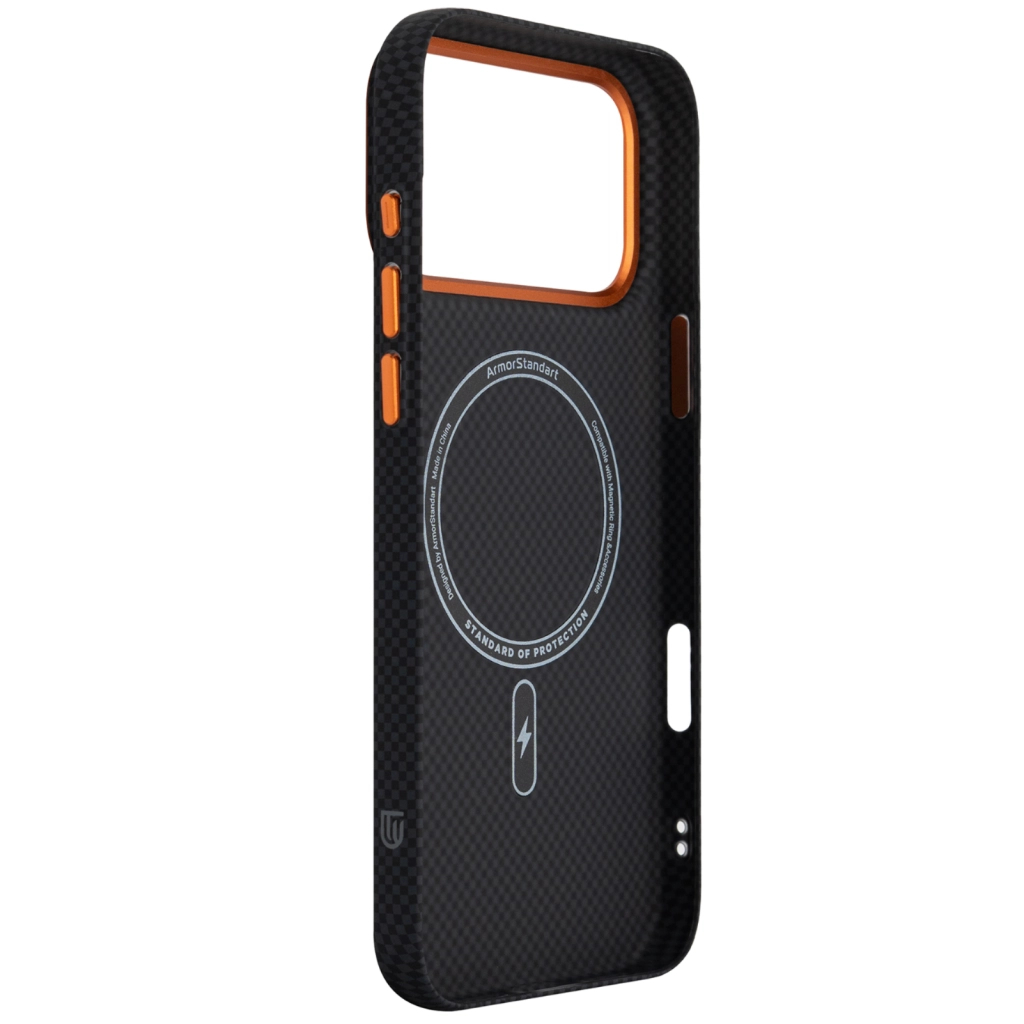 Чохол до мобільного телефона Armorstandart LikeCarbon2 SE MagCase Apple iPhone 17 Pro Max Kevlar Black Orange (ARM89165) - зображення 4